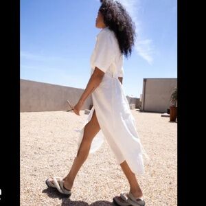 Frank & Oak Linen Midi Shirt Dress in White